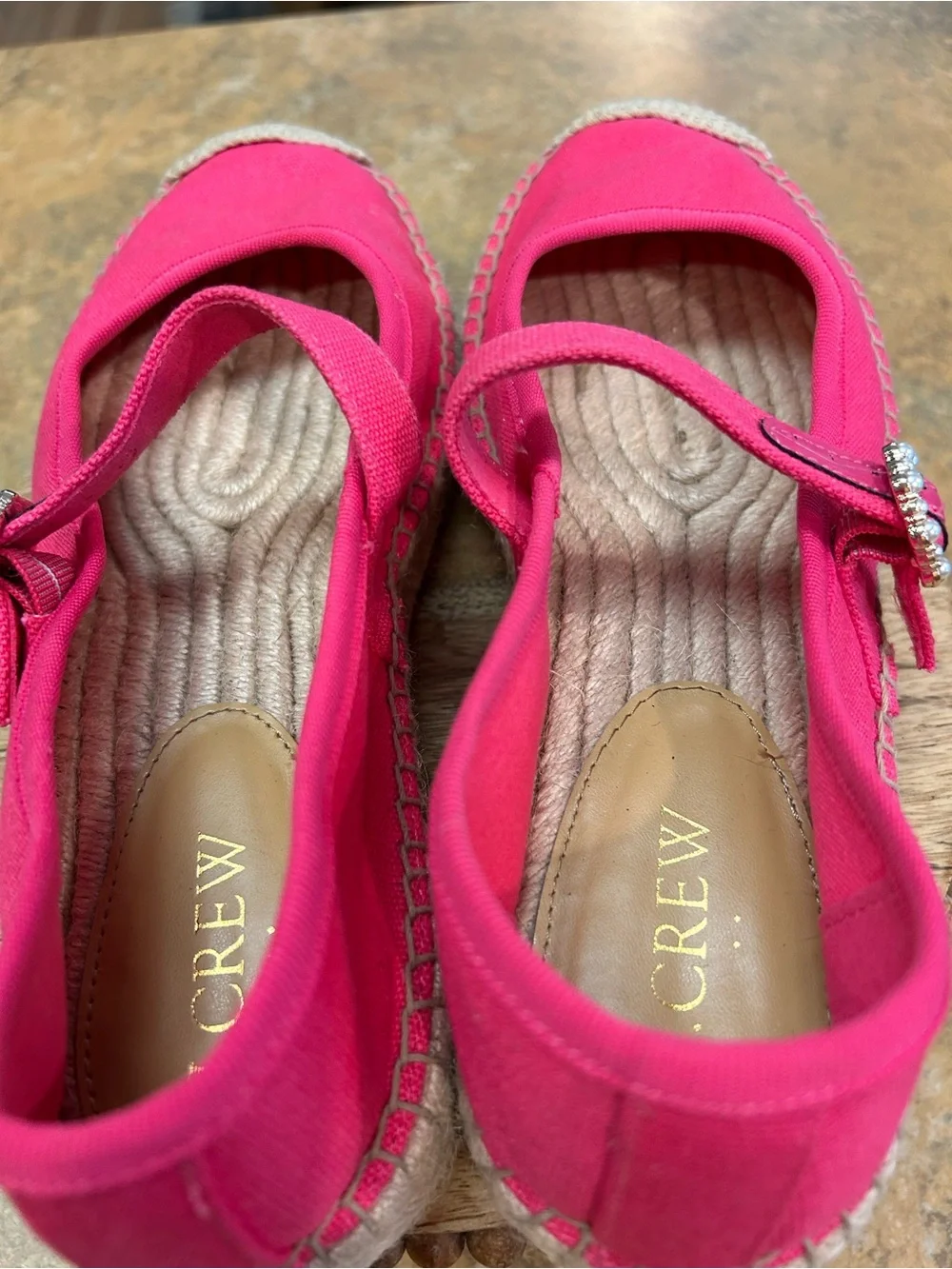 J Crew Bright Pink Canvas Mary Jane Espadrille Flats
